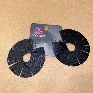 Black Leather Earrings Paparazzi Accessories